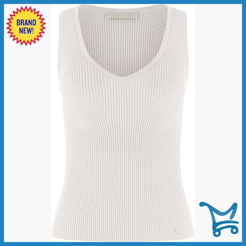 Sleeveless V-Neck Ribbed Tank Top Sweater, Stretch Crepe Fabric